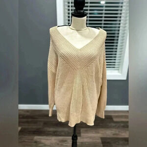Aerie Beige V Neck Boxy Oversized Pullover Sweater Women’s Size XS NEW Neutral